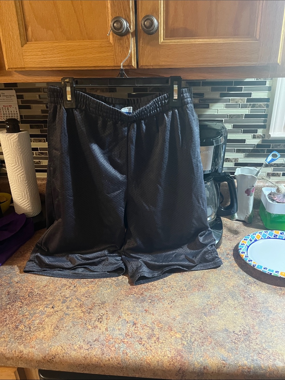 STARTER Black Mesh Athletic Shorts with Blue Logo Tag